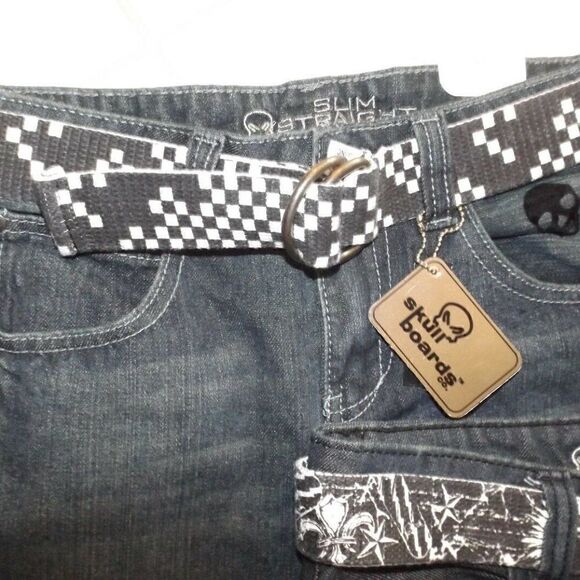 Two NWT Skullboards jeans w/ belts Boys Size 14 - Picture 5 of 8